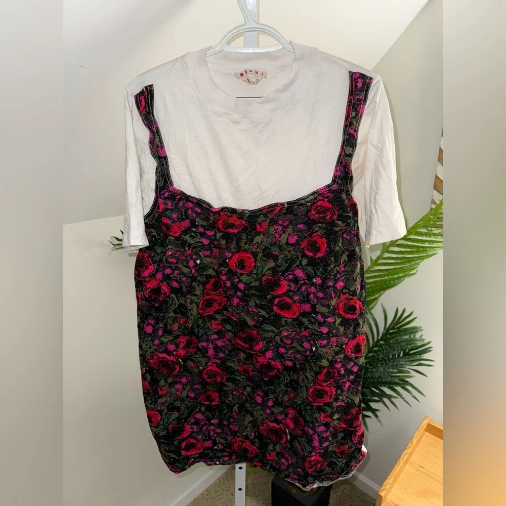 Marni Amarcord‎ Floral Roses Faille T-Shirt Mini Dress US 6 IT 42